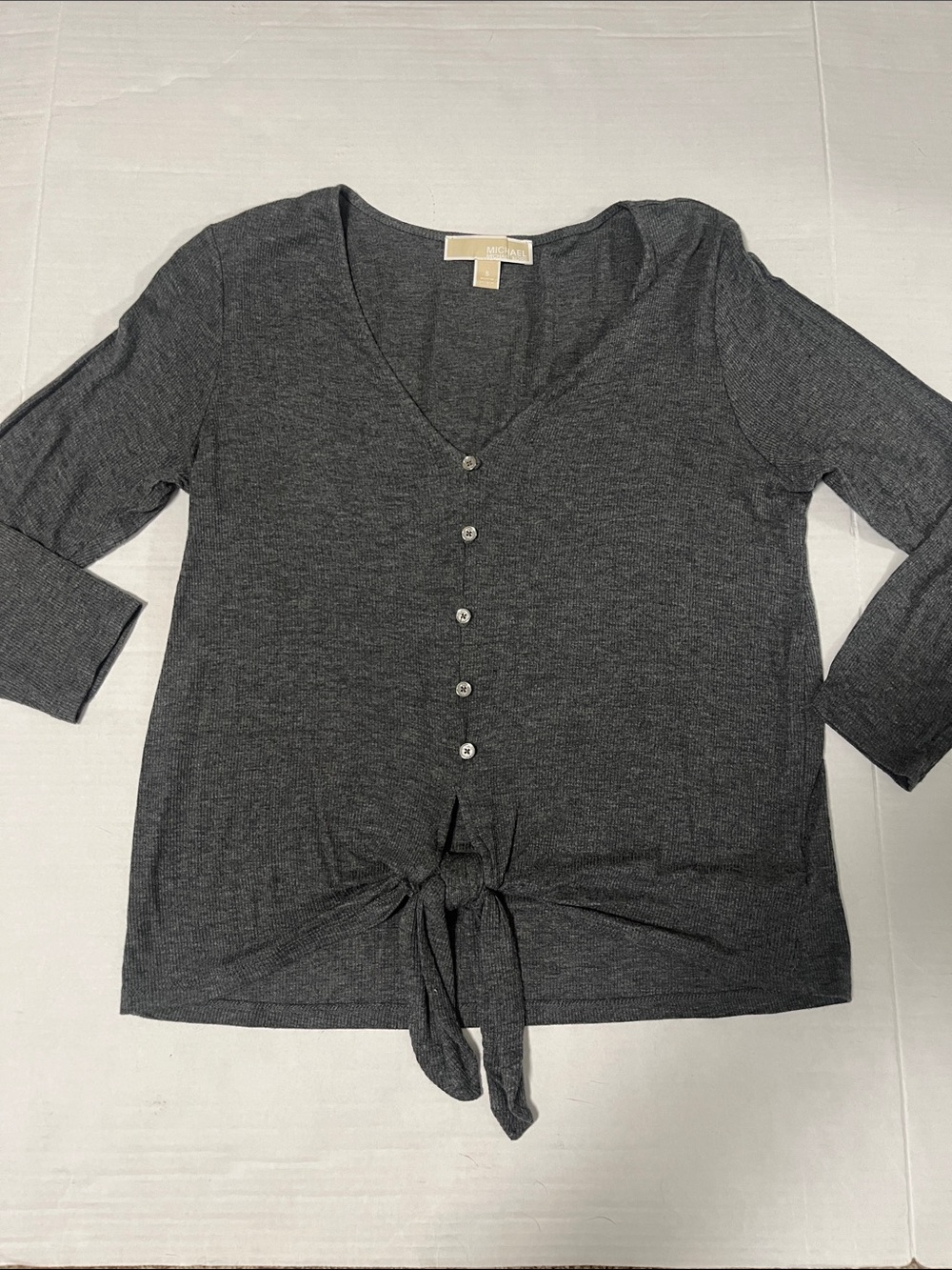 MICHAEL Michael Kors Ribbed V-neck Tie Front Top